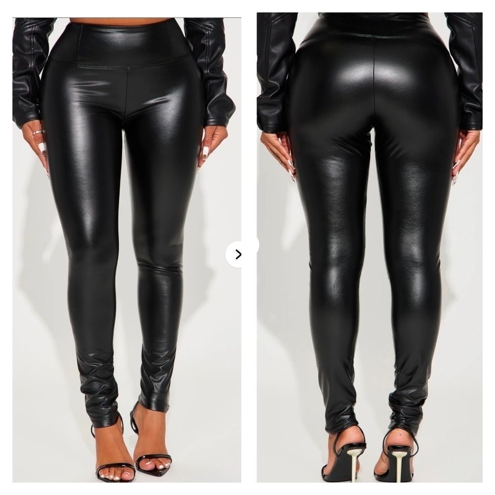 Stylish Black Faux Leather High Waisted Leggings - Picture 3 of 15